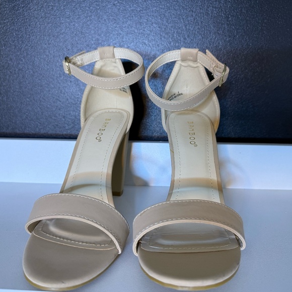 Bamboo Nude Ankle Strap Block Heel Sandals - Picture 1 of 4